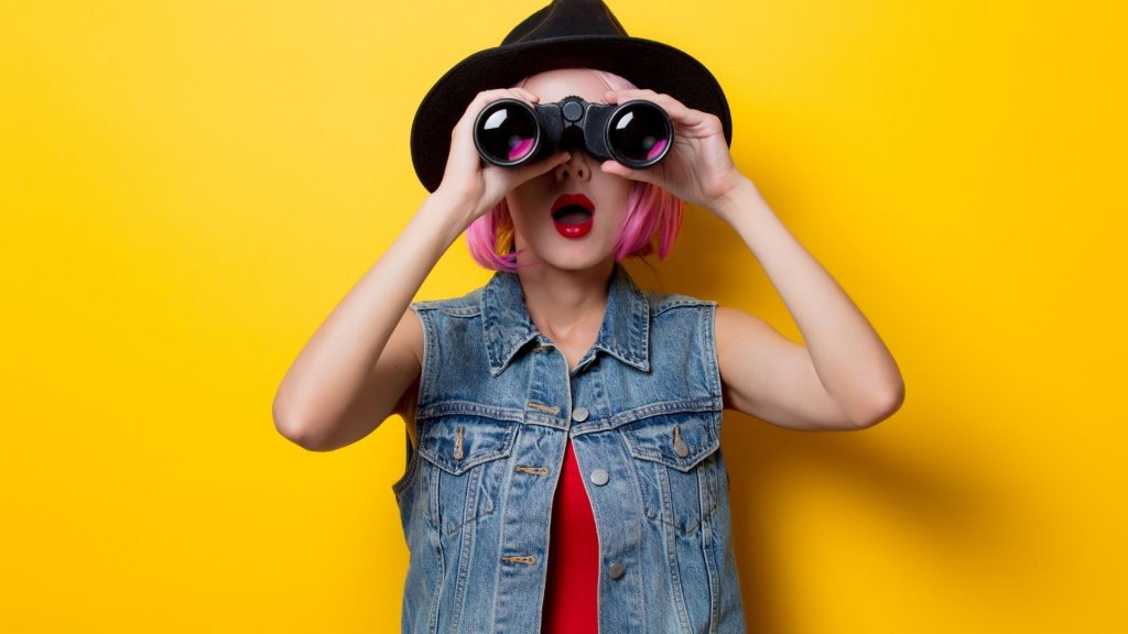social media hacks lady binoculars