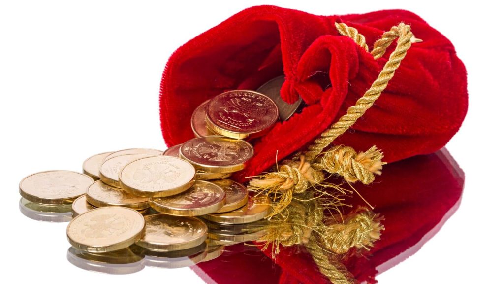 red bag of coins
